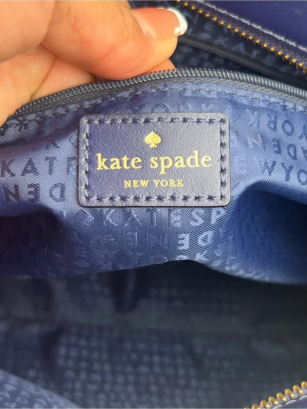 kate spade Navy Leather Tote with Tassel Accent